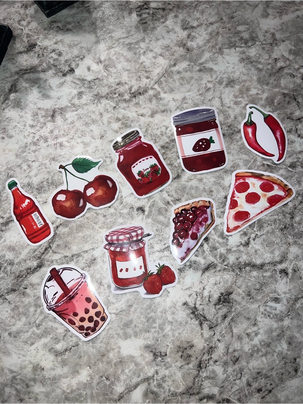 3 for $12 Red Food-Themed Sticker Pack